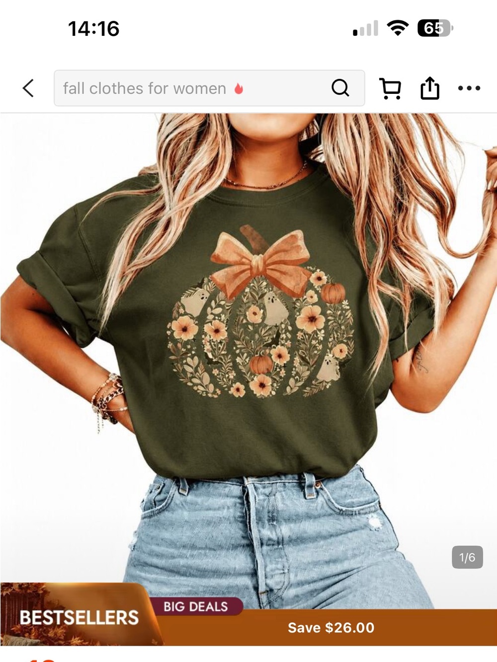 SHEIN Olive Green Short Sleeve Graphic Tee with Pumpkin Floral Bow